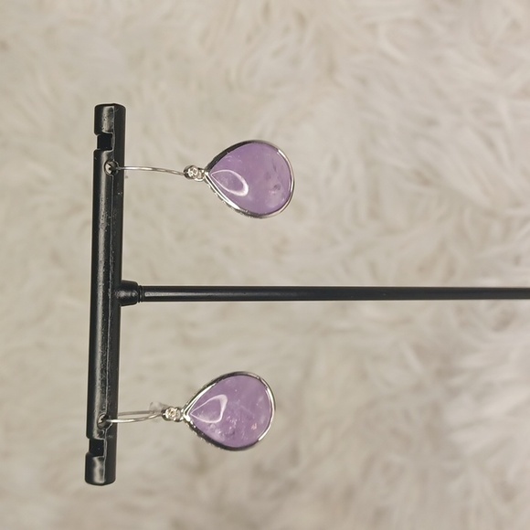 Colleen Lopez Sterling Silver Pear Shaped Amethyst Drop Earrings NEW - Picture 3 of 8